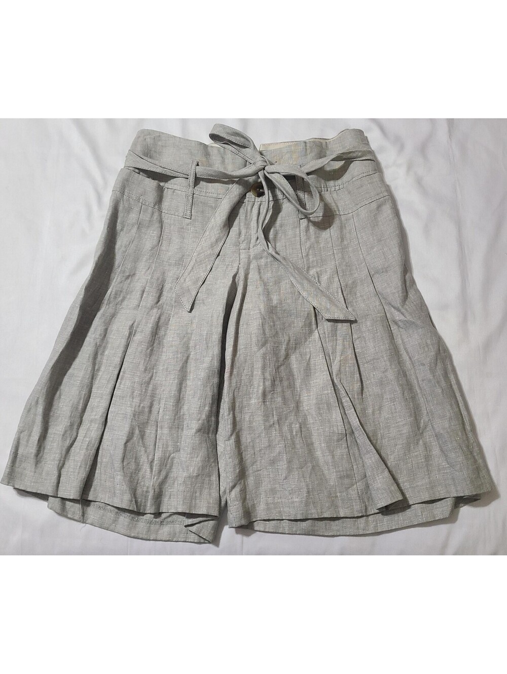 Cidra Gray Linen Paperbag Culotte Shorts Belted Sz 4